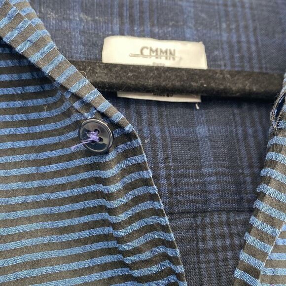 CMMN SWDN Blue Plaid Short Sleeve Shirt Collared Cotton Pullover Lightweight Blu - Picture 5 of 12